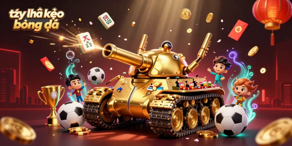 Bet on tỷ lệ kèo bóng đá with this vibrant 3D illustration showcasing a casino-themed golden beetle tank.