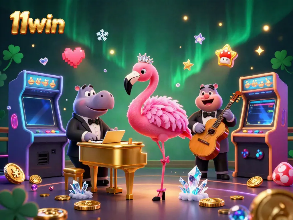 Experience the thrill of 11win casino with vibrant 3D characters and arcade elements lighting the game atmosphere.