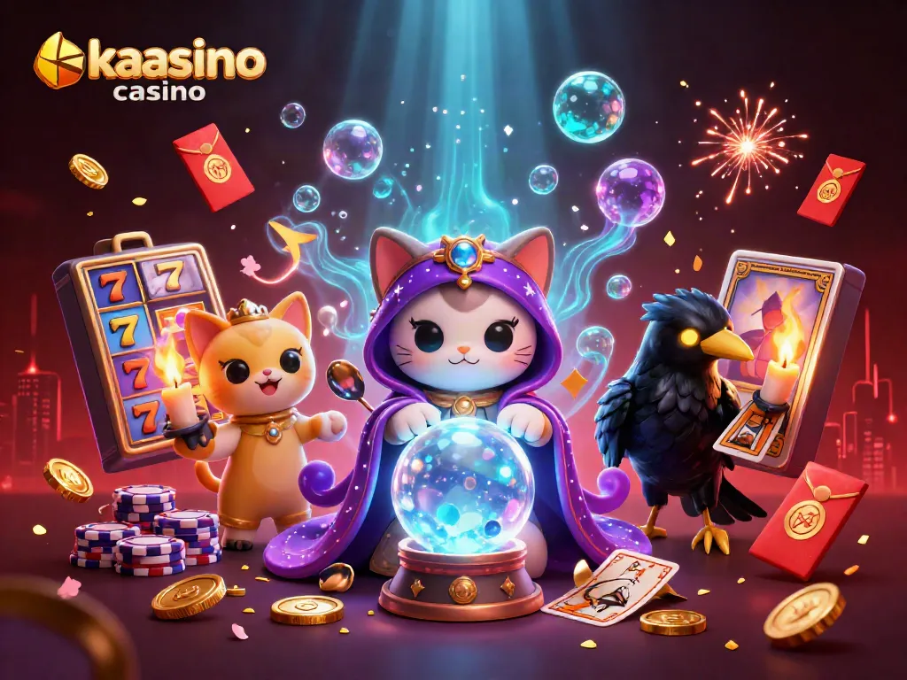 Kaasino casino offers stunning visuals of a vibrant gaming atmosphere with enchanting characters and magical elements.