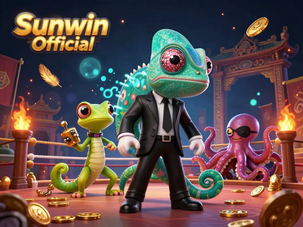 Experience the thrilling action of Sunwin Official with cartoon chameleon agents in a dynamic casino setting.
