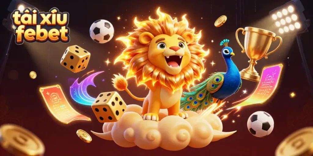 Experience the thrill of tài xỉu febet with a dynamic 3D scene featuring casino excitement.