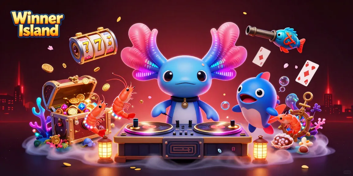 Experience the thrill of gaming at Winner Island Casino with vibrant characters and dynamic slot elements.