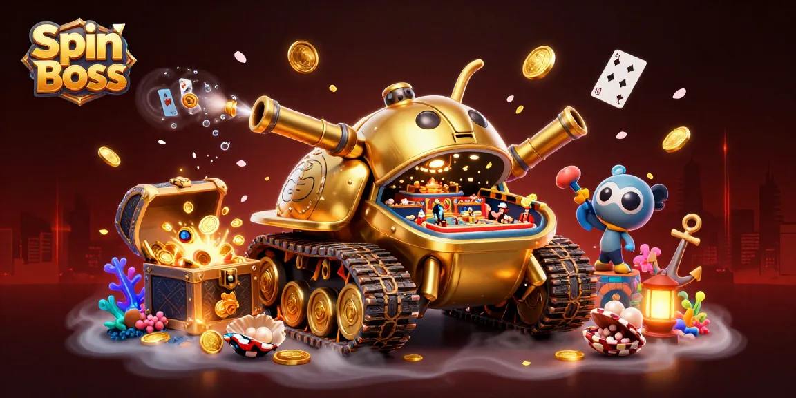 Spin Boss showcases a vibrant casino scene with a golden beetle tank and fabulous underwater treasures.