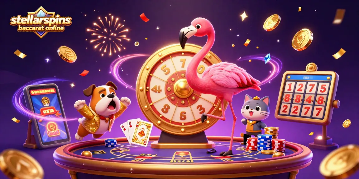 Experience stellarspins baccarat online with a vibrant 3D scene of excitement, prizes, and gaming action.