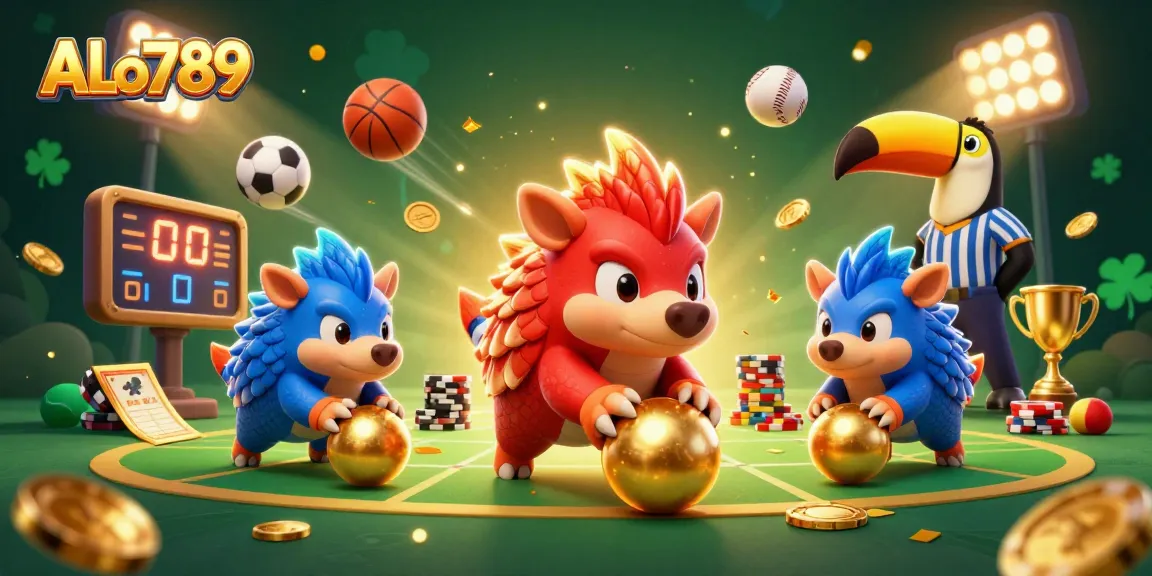 Experience thrilling action at ALo789 as rival pangolins roll into poker chip stacks in this vibrant illustration.